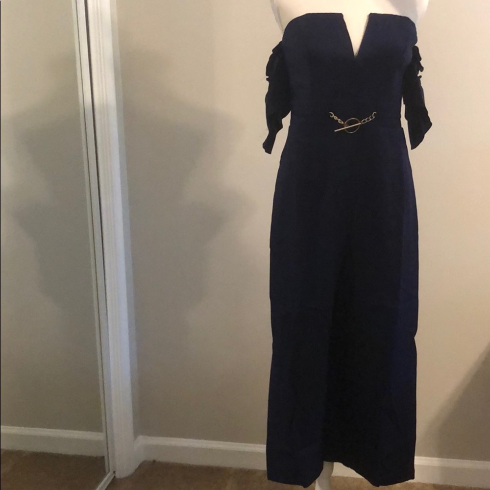 Off shoulder cropped  jumpsuit blue
